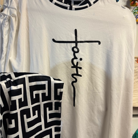 Faith Graphic Tee and Geometric Pants Set - Picture 2 of 2